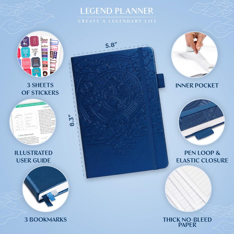 Legend Planner Daily for 3 Months â€“ Undated Monthly Weekly & Daily Planner to Hit Goals. Organizer & Productivity Journal, A5 (Mystic Blue) - Image 2